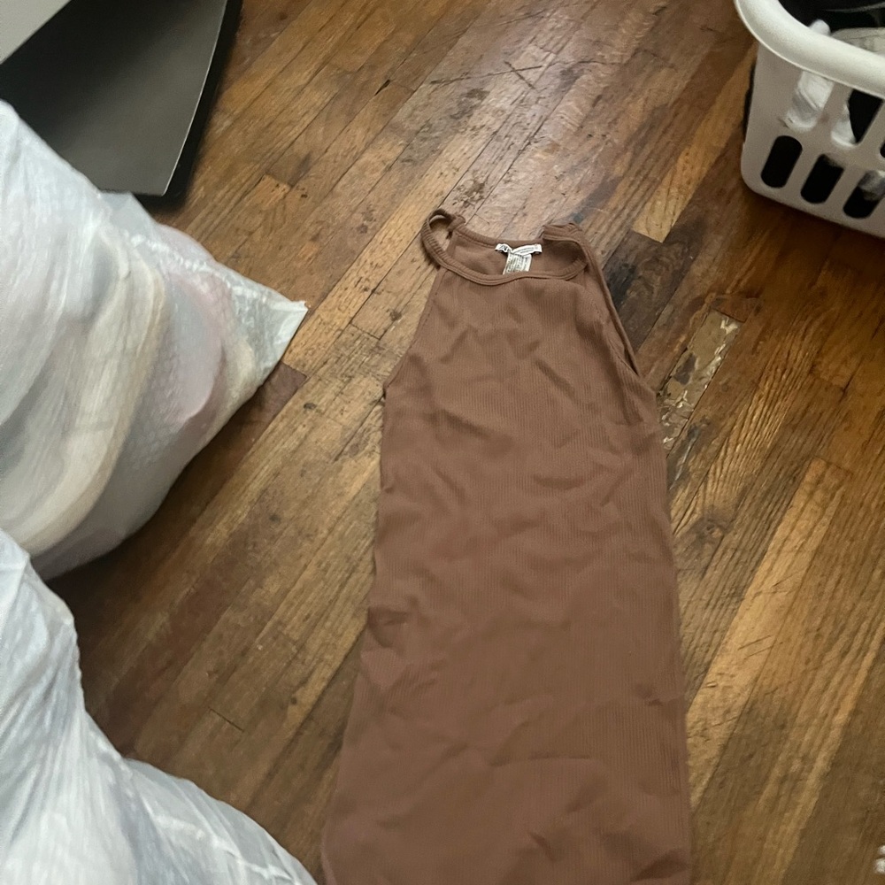 Zara Taupe Ribbed Sleeveless Top